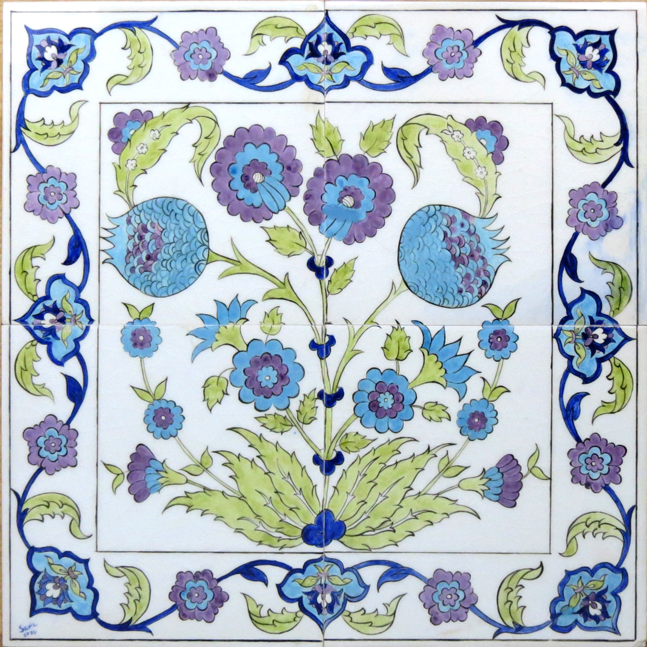 Şam İşi Desenli Çini ve Ahşap Sehpa