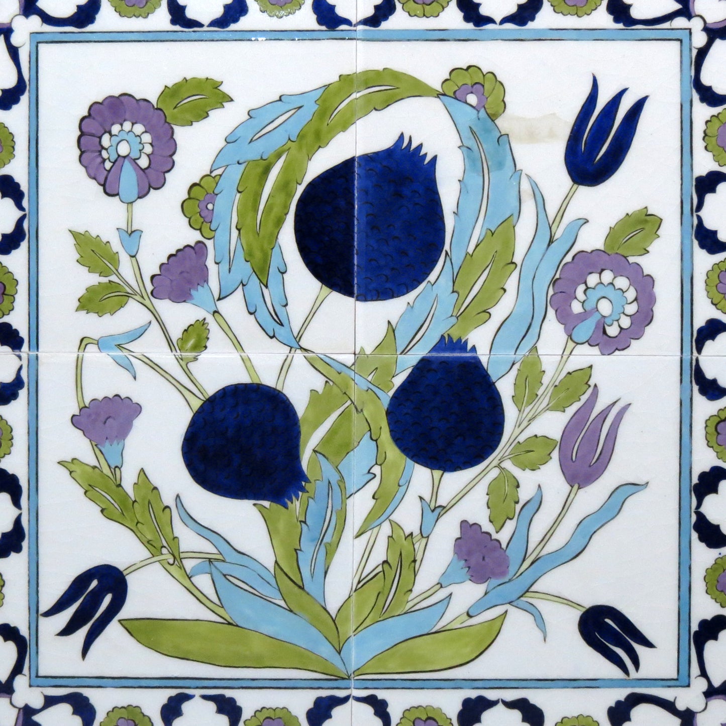 Şam İşi Deseni Çini ve Ahşap Sehpa