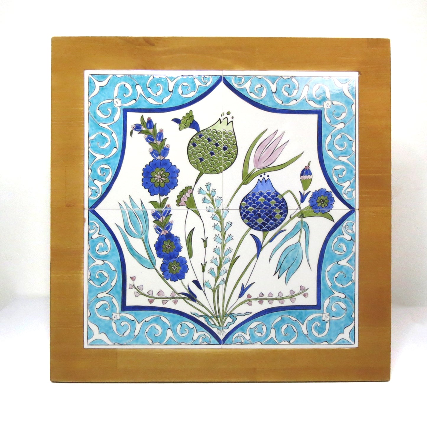 Şam İşi Deseni Çini ve Ahşap Sehpa