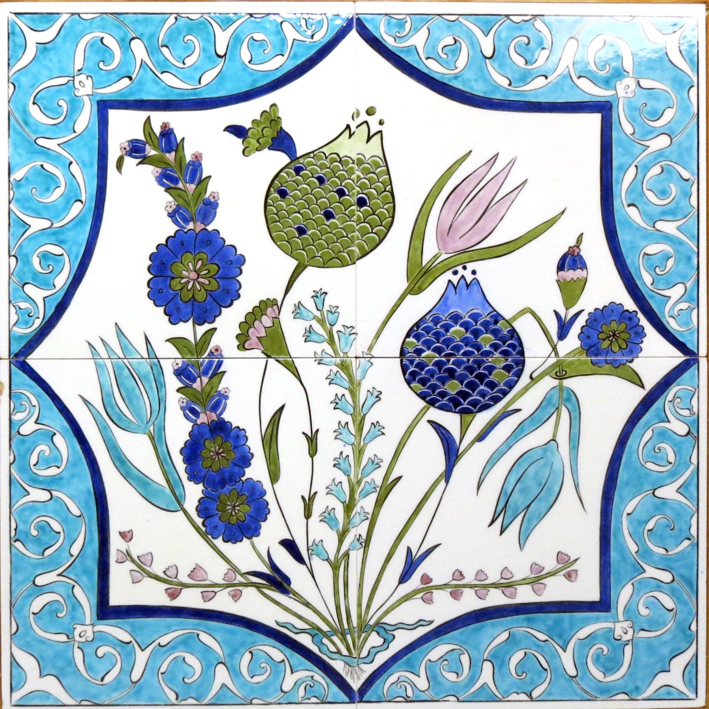 Şam İşi Deseni Çini ve Ahşap Sehpa