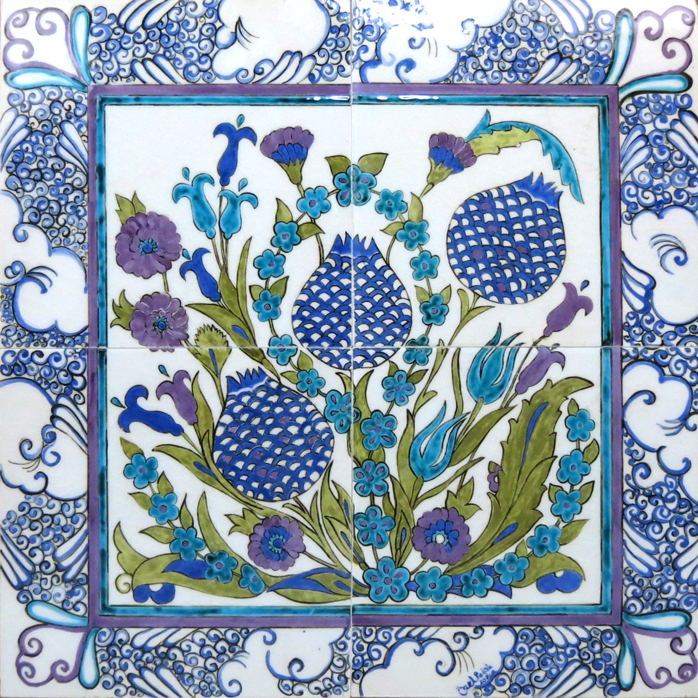 Şam İşi Desenli Çini ve Ahşap Sehpa