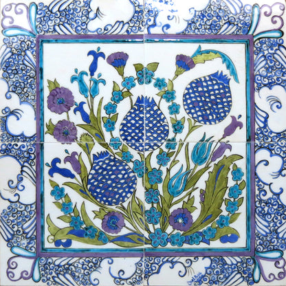 Şam İşi Desenli Çini ve Ahşap Sehpa