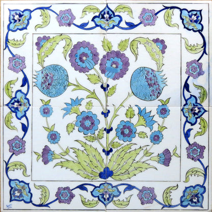 Şam İşi Desenli Çini ve Ahşap Sehpa