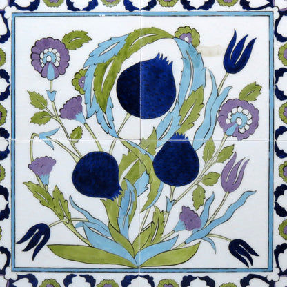 Şam İşi Deseni Çini ve Ahşap Sehpa