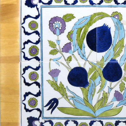 Şam İşi Deseni Çini ve Ahşap Sehpa